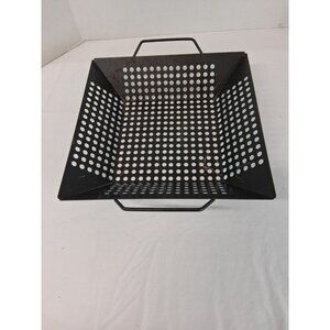 Black Steel BBQ Grill Basket 11.5" Square Perforated Vegetable Grilling Pan Used